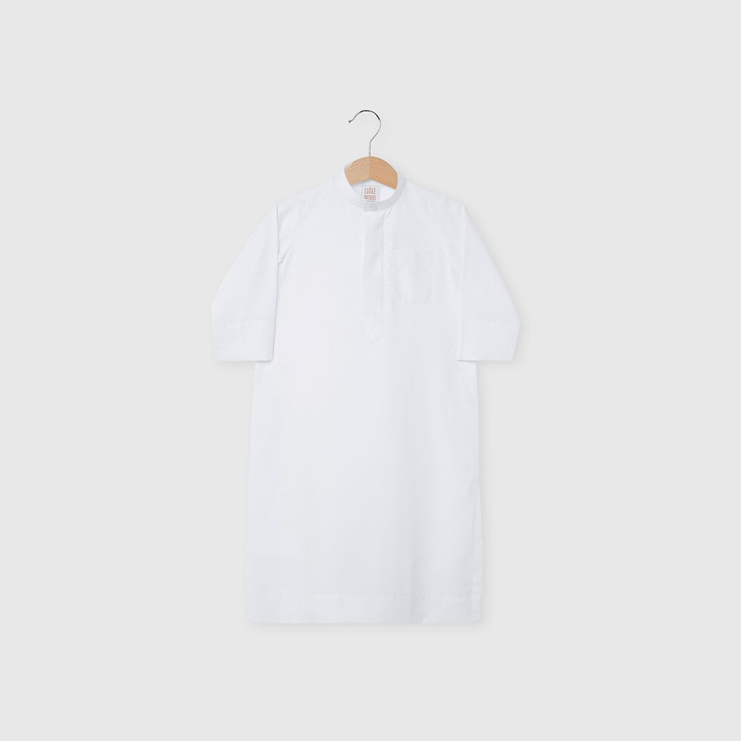 Little Bedoo Thobe Button Collar White 5Y To 8Y