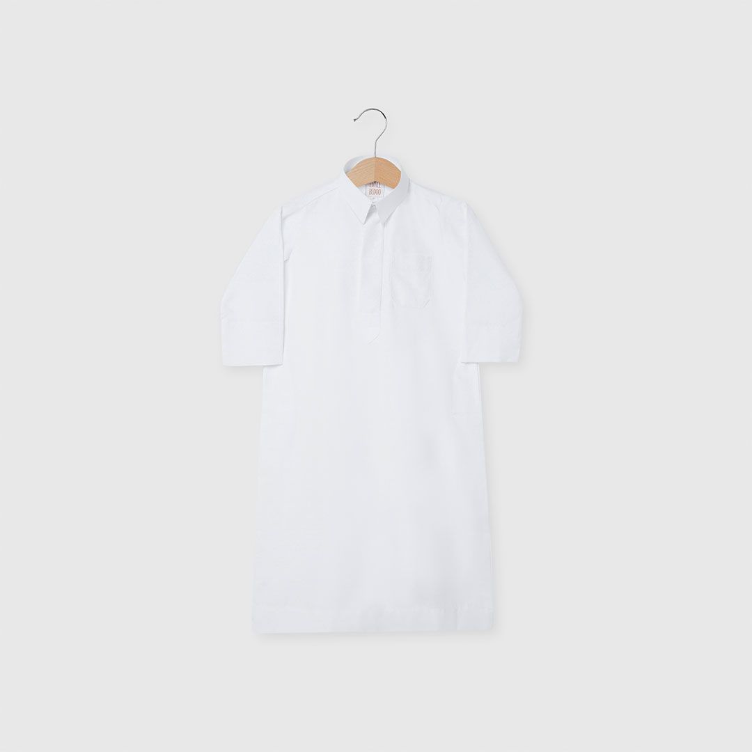 Littel Bedoo Qatari Thobe Collared White 18M To 4Y