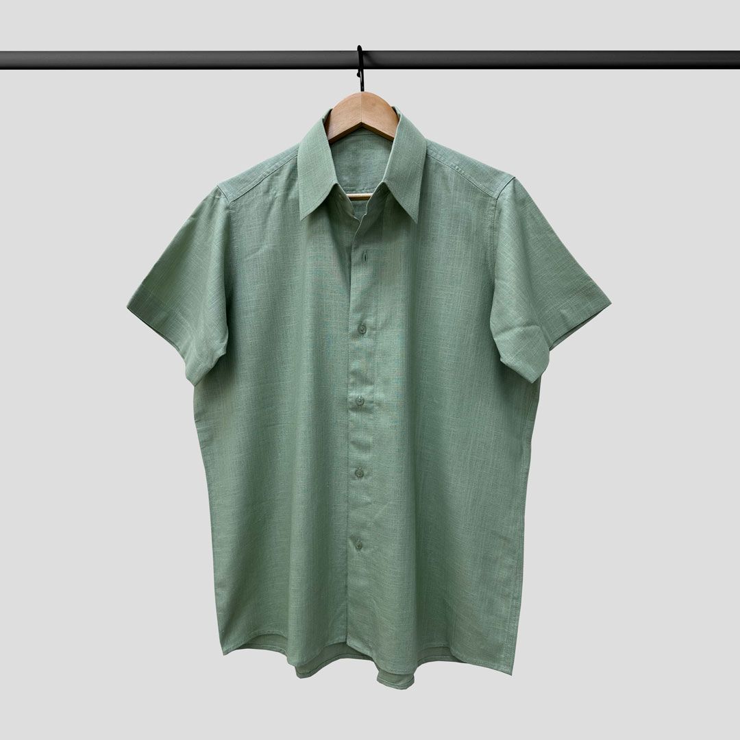 Linen Shirt Half Sleeve Green Color