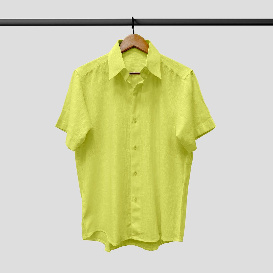 Linen Shirt Half Sleeve Yellow Color