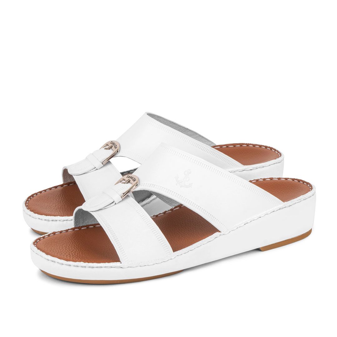 Al Tawash Calf Leather Sandal White Color